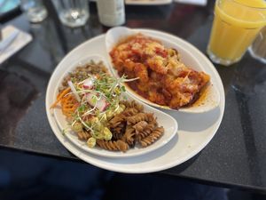 Chorizo gnocchi and salad   at The Whale Tail Cafe in Lancaster