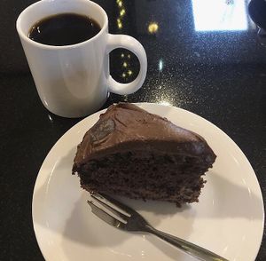 This cake was Vegan!! A lot of their desserts are, my new heaven 😋 at The Whale Tail Cafe in Lancaster