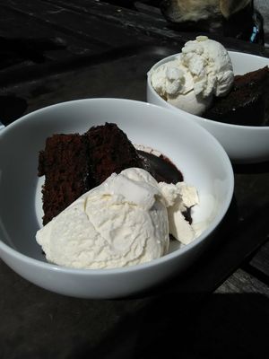 Vegan choc fudge cake and ice cream! at The Whale Tail Cafe in Lancaster