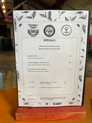 New specials menu  at The Egg Cafe in Liverpool