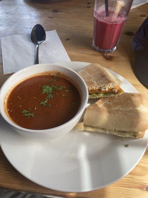 Panini, soup, mixed berry smoothie  at The Egg Cafe in Liverpool