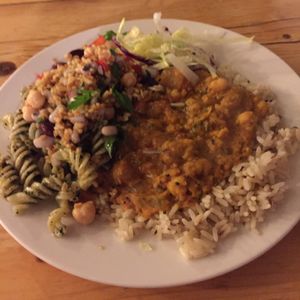 Chickpea Dahl with salad at The Egg Cafe in Liverpool