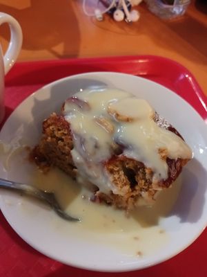 Vegan banana cake with custard  #Veganuary at The Egg Cafe in Liverpool