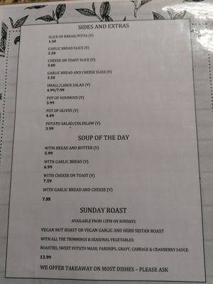 Menu at The Egg Cafe in Liverpool