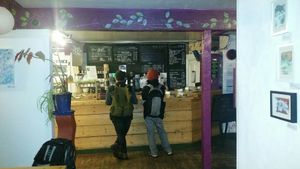 The counter with the menu. at The Egg Cafe in Liverpool