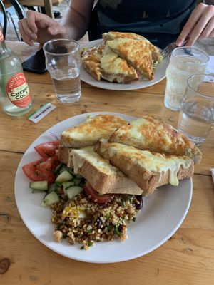 Garlic cheese on toast with all salad at The Egg Cafe in Liverpool