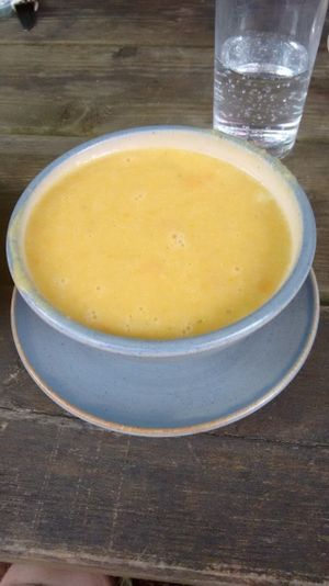 Lentil and coconut soup at The Watermill Shop and Tearoom in Penrith