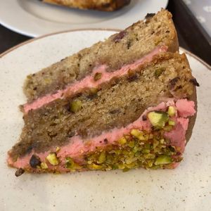 Raspberry and pistachio cake at Tide Tables in Richmond Upon Thames
