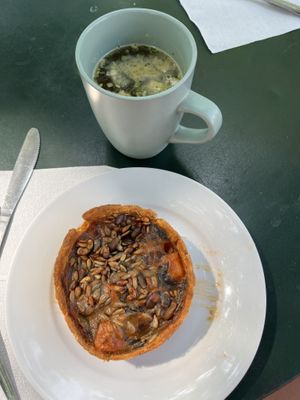 Sweet potato and apricot tart and miso soup from box  at Tide Tables in Richmond Upon Thames