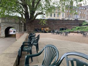 Outdoor seating and alternative entrance at Tide Tables in Richmond Upon Thames