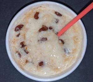 Arroz con leche with orange and raisin compote at Blue Moon Cafe in Sheffield