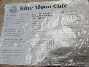 Food menu at Blue Moon Cafe in Sheffield