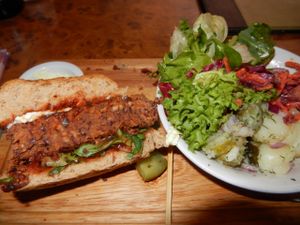 Spicy Beanburger, insides at Herbies in Exeter