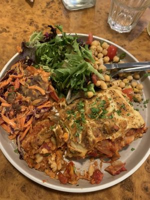 Lasagne with trio of salads   at Herbies in Exeter