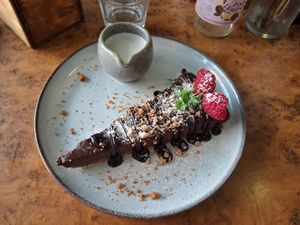 Chocolate & amaretto tart at Herbies in Exeter