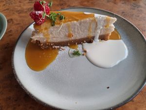 Passion fruit cashew cheesecake at Herbies in Exeter