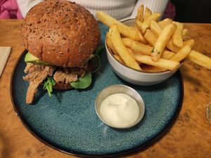 Mushroom burger and fries at Herbies in Exeter