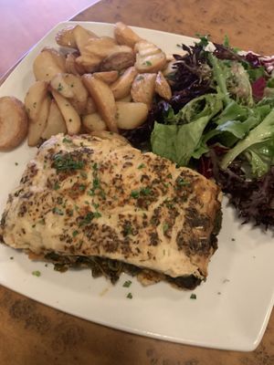 Mushroom lasagne with wedges  at Herbies in Exeter