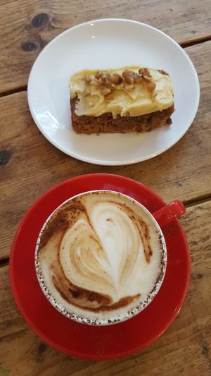 Coffee and cake at Archie Browns Health Food in Penzance