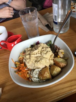 Salad bowl with hummus at Archie Browns Health Food in Penzance