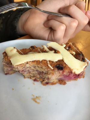 raspberry and white chocolate cake  at Archie Browns Health Food in Penzance