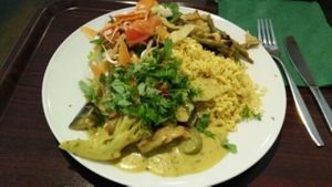 Delicious green curry at Zucchini Vegetarian Cafe in Helsinki