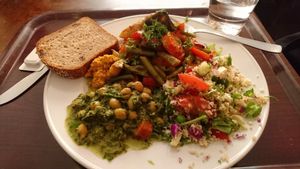 Lunch deal: a plate full of veggies at Zucchini Vegetarian Cafe in Helsinki