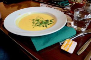 butternut squash soup at Zucchini Vegetarian Cafe in Helsinki