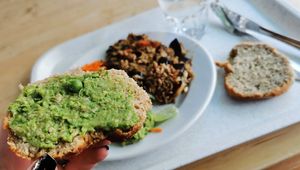 Bread with green hummus at Katriina in Jyvaskyla