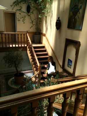 Stairs going to the restaurant on the upper level at Country Life in Marseille