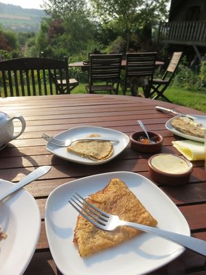 pancakes outside at La Maison du Vert in Ticheville