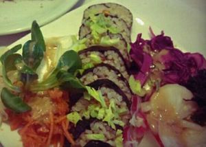 Nori maki with vegetables and tofu, and a pie with kale at Grand Appetit in Paris