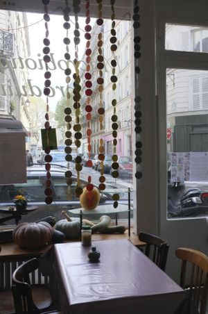 Inside, looking at the street at Grand Appetit in Paris