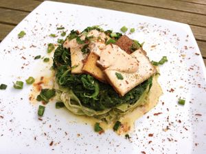pasta with spinach and smoked tofu at Hiller in Hannover