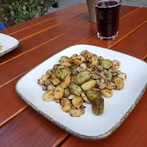 Two types of gnocchi with oyster mushroom at Ignaz in Munich