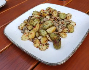 Two types of gnocchi with oyster mushrooms at Ignaz in Munich