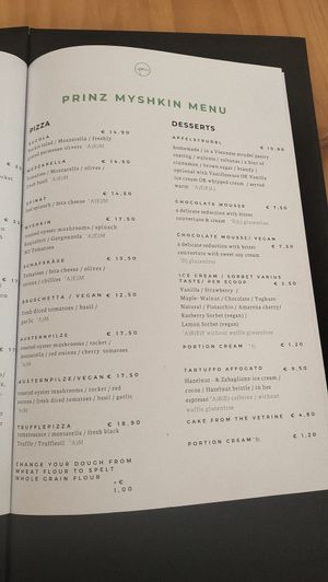 Menu I at Prinz Myshkin City in Munich