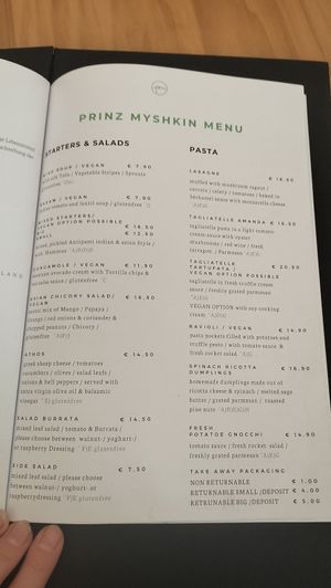 Menu III at Prinz Myshkin City in Munich