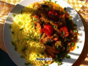 Ratatouille with rice (vegan); daily dish, 6.50€ at CafeBistro Mundial in Hagen