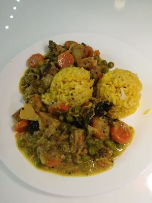 Vegan sabji with rice at Govinda I in Budapest