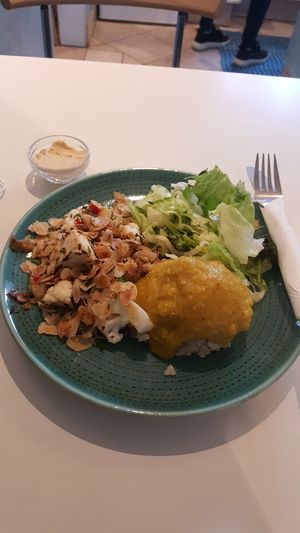 Indian style cauliflower with rice at Kaffihusid Gardurinn - Ecstasy's Heart-Garden in Reykjavik