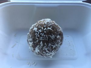 Coconut Dattes energy ball  at Kaffihusid Gardurinn - Ecstasy's Heart-Garden in Reykjavik