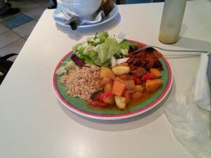 Couscous dish w salad n veggies...recommend the brownies for dessert at Kaffihusid Gardurinn - Ecstasy's Heart-Garden in Reykjavik