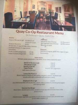 Menu at Quay Co-op Cafe - Sullivan's Quay in Cork
