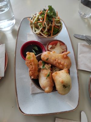 Veggie tempura and small Buddha bowl at Quay Co-op Cafe - Sullivan's Quay in Cork
