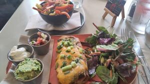 Enchilada with vegetables on the top. at Quay Co-op Cafe - Sullivan's Quay in Cork