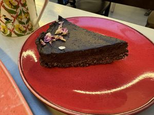 A decadent slice of avocado/chocolate cake. Great with coffee    at Quay Co-op Cafe - Sullivan's Quay in Cork