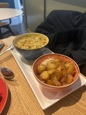 Chickpea curry with roasted potatoes and ricee  at Quay Co-op Cafe - Sullivan's Quay in Cork