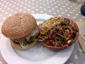 Main dish: Burger and Salad at Quay Co-op Cafe - Sullivan's Quay in Cork