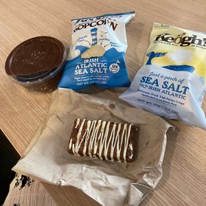 GF/VE brownie, homemade VE Nutella, crisps & popcorn   at Quay Co-op Market in Cork